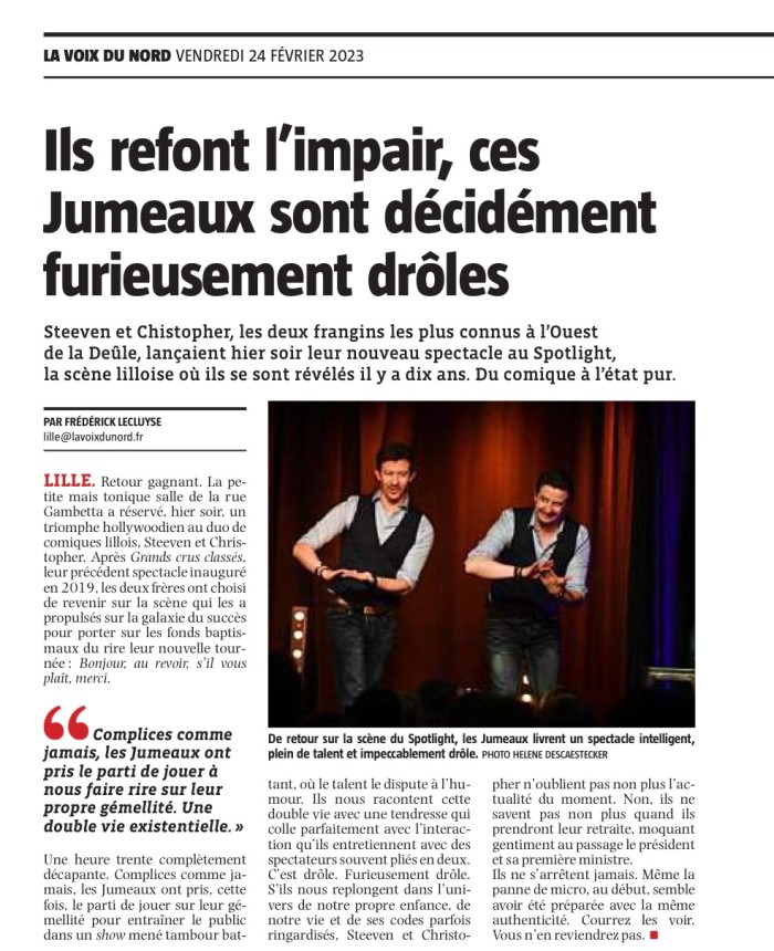 Critique Presse " Spectacle intelligent et furieusement drôle"